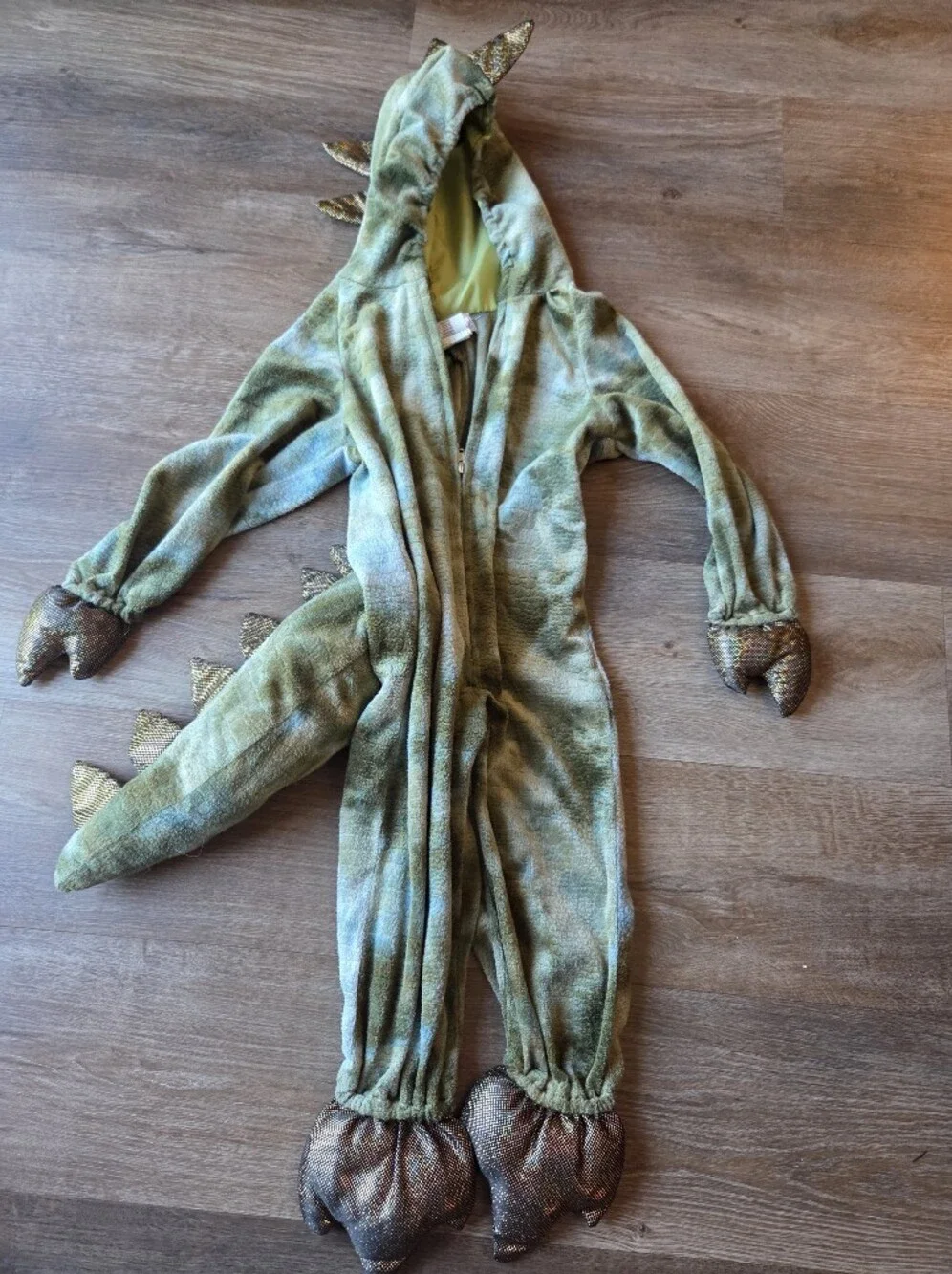Princess Paradise Kids Green Gold Scaled Dinosaur Costume Hooded Jumpsuit 18-24